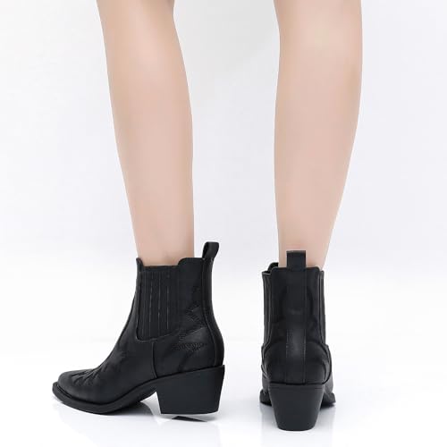 GLOBALWIN Black Cowboy Boots For Women Slip-On Chelsea Ankle Boots The Western Cowgirl Boots Size 8M - image 7