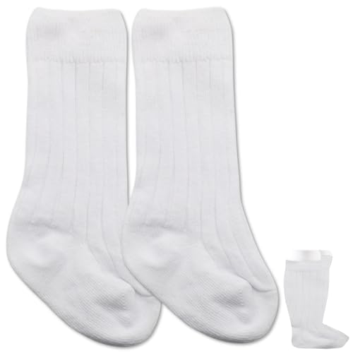 BABYZOCO Calcetines Altos de Algodón para Bebé, Medias Largas, Talla S, Longitud Suela 10 cm, Altura 17 cm, Apto para 12 a 24 Meses, Blanco