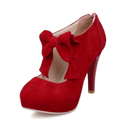 DEERBUNNY Women's Suede Platform IN4 Stiletto Pumps Back Zipper Cute Bows-Knot High Heels Pump Shoe Wedding Party Office Dress Shoes