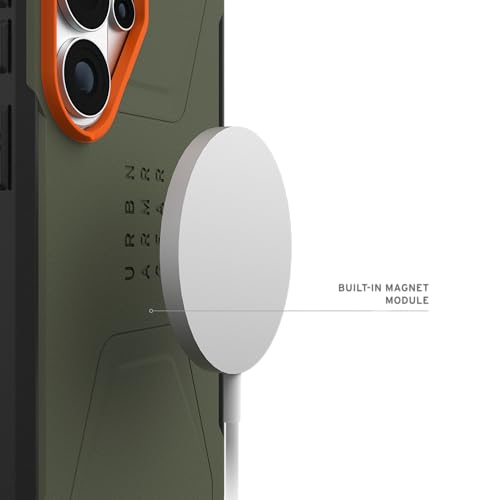 Image of Urban Armor Gear UAG Designed for Galaxy S26 Ultra 5G Case, Civilian - Compatible with Magnetic Charging Anti-Slip Rugged Military Drop Tested Protective Cover - Olive Drab /Orange