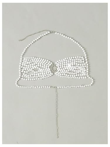 WDIRARA Women's Pearl Beaded Halter Bikini Top Sleeveless Backless Beach Cover Up Tops2