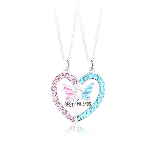 BFF Necklace for 2, Heart Butterfly Daisy Pendant Matching Necklace Best Friend Necklace Friendship Necklace for Women Jewelry Birthday Valentine Christmas Gifts