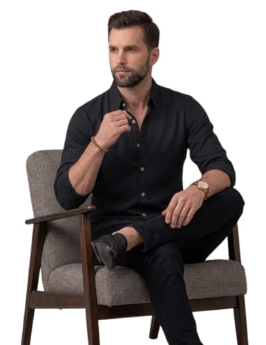 Image of NexaFlair Men's Regular Fit Solid Pattern Laffer Cotton Shirt with Long Sleeve Collared Neck Standard Length and Button Down Closure Type | Mens Casual Shirts | Man's Formal Shirts