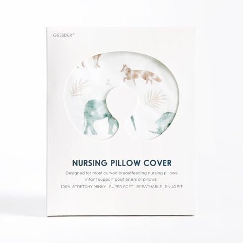 Image of GRSSDER Nursing Pillow Cover Stretchy Minky Removable Nursing Covers for Breastfeeding Pillows, Ultra Soft Comfortable Slipcover for Boy and Girls, Stylish Pretty Animals