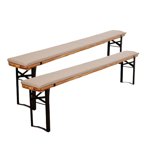 EBETA 2 x Cojines para Bancos, Alfombrilla para Taburete de Lino de algodón, Cojines Acolchados para Banco Alfombrilla Antideslizante con Hebilla, 220 x 25 x 3 cm (Beige)