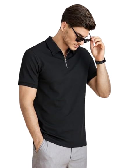 Image of NETCLICK Polyester V-Neck with Zip Closure Polo T-Shirt