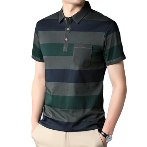 Polo Hommes Manches Courtes Gris à Revers Vert Casual Chic