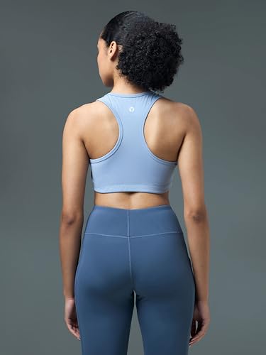 Image of TECHNOSPORT Women's Solid Slim Fit Scoop Neck Sports Bra ELASTOPLUS 4-Way Stretch Sleeveless Polyester Quick Dry UPF50+ for Gym Yoga Running