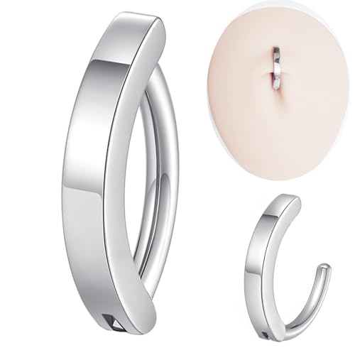 ORANGELOVE 14G 8mm G23 Titanium Belly Button Rings for Women Hinged Hoop Clicker Belly Ring Reverse Curved Navel Ring Floating Navel Barbell Piercing Jewelry 14 Gauge