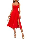 Bustier Corset Dress for Women 2024 Summer Casual with Slit Spaghetti Strap Formal Midi Flowy Dresses Red