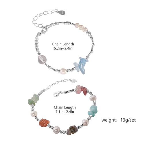 2 Pieces Sea Glass Bracelet with Mint Green Blue Glass and Freshwater Pearls, Boho Jewelry for Women2