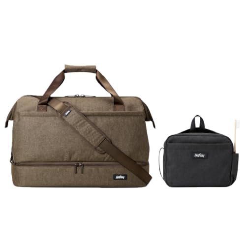 Halfday Double Decker Weekender Bag 40L Carry-On Duffel, Dune and Sidecar Toiletry Kit, Shadow
