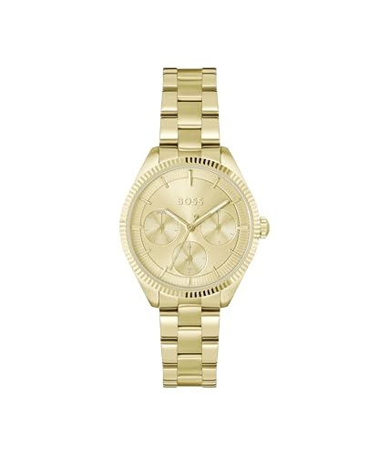 BOSS Orologio Analogico Multifunzione al Quarzo da Donna Collezione SAGE SPORT con Cinturino in Acciaio Inossidabile Oro Giallo Chiaro, 1502803, Gold