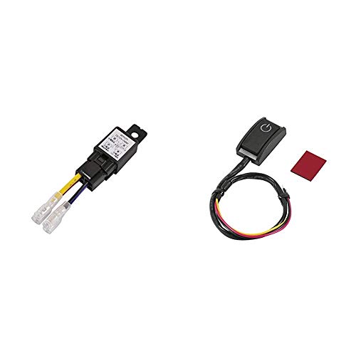 エーモン リレー 4極 DC12V・240W(20A) 3235 & 貼り付けプッシュスイッチ ON-OFF DC12V・200mA 発光色:ホワイト 3224【セット買い】