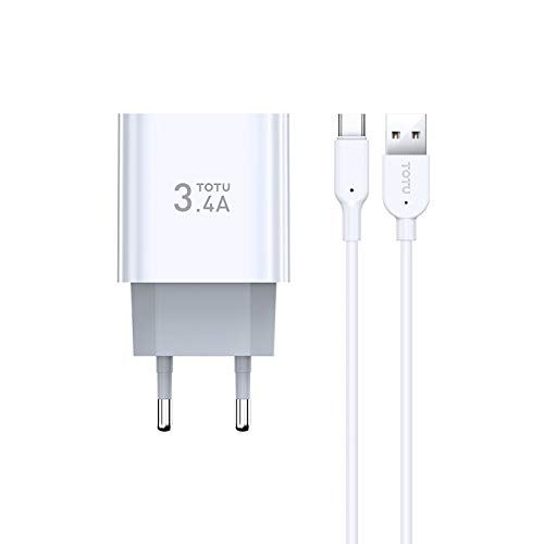 Minimal Series CACA-021 3.4A Dual USB Ports Travel Charger + USB-C/Type-C Data Cable Set, EU Plug New Cycat (Color : Color1)