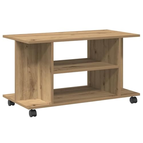 vidaXL TV Regal, TV Schrank mit Rollen 4 Fächern, Lowboard für Fernseher, Fernsehtisch Fernsehschrank für Wohnzimmer, Artisan-Eiche Holzwerkstoff