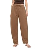 NIMIN Women Wide Leg Barrel Pants Elastic High Waisted Casual Palazzo Drawstring Pull On Lounge Pant Baggy 2025 Fashion Outfits with Pockets Brown