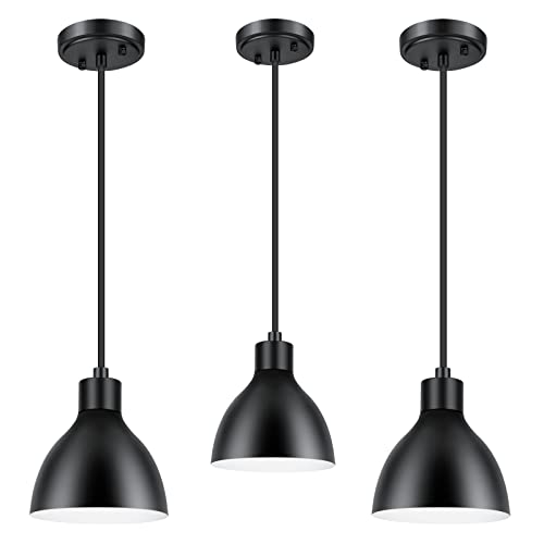 FadimiKoo Black Pendant Lighting, Farmhouse Adjustable Hanging Light Fixture Over Kitchen Island, Mini Metal Ceiling Hanging Lamp Lighting for Dining Room Hallway, UL Listed (3 Pack)