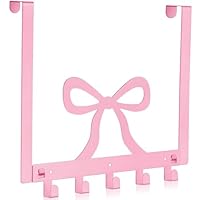 Reallnaive Pink Bow Over The Door Hooks Coquette Bathroom Decor Hanger Wall Mount Rack Holder for Towel, Hat, Coat, Cloth, Keychain, Bag, Home Organizer