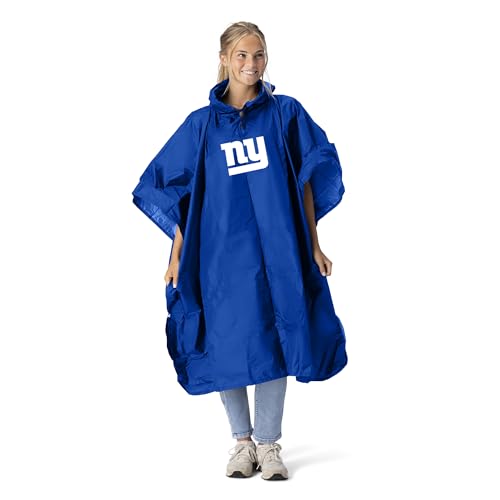 Northwest NFL New York Giants Logo Rain Poncho, Water Resistant Hooded Pullover with Mesh Bag, Lightweight Adult Stadium Gear, 44 x 49 in