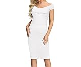 Belle Poque Women's White Fited Pencil Dress Wear to Work Office Retro Knee Length Off Shoulder...