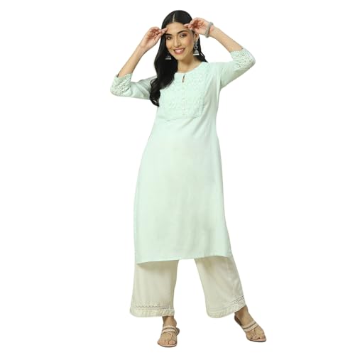 Image of Rangriti Mint Green Liva Straight Kurta for Women