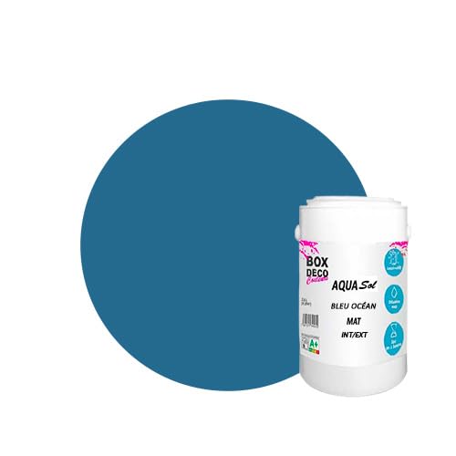 BOX DECO COULEURS Peinture Sol extérieur/intérieur acrylique haute résistance aspect mat Aqua Sol - 1Kg, Bleu Océan