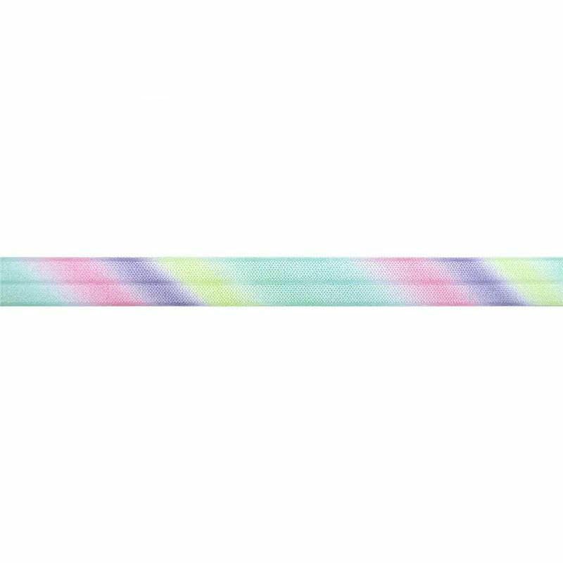 2 5 10 Yard 5/8" 15mm Elásticos plegables con estampado de arcoíris pastel Bandas de satén spandex Ligas para el cabello Diadema Adorno de costura-B-10-15mm-100 Yardas