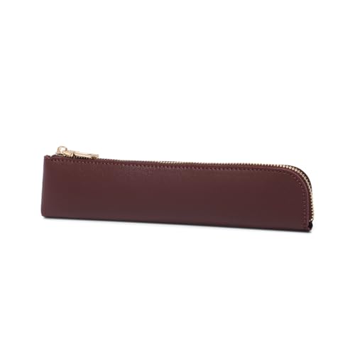 Image of Faux Leather Pencil Case Cute Thin Slim Pouch Simple and Stylish Lightweight (Burgundy)