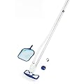 Bestway Flowclear, Set Base per la Cura della Piscina, Aquaclean, con aspiratore a Pompa e retino, per Tutte Le Dimensioni della Piscina, Multicolore