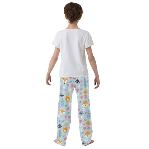 Fox Bunny Flowers Boys Long Pants Soft Trousers Elastic Waist Kids Lounge Bottoms with Pockets S-XL3