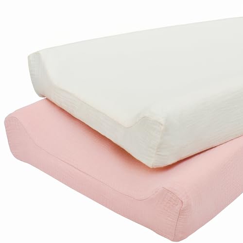 Image of Owlowla Muslin Changing Pad Cover 2PACK,Soft Muslin Cotton Diaper Changing Pad Covers Changing Table Cover for Baby Boy Girl(Cream&Blush)