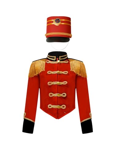 Aislor Kids Girls Circus Ringmaster Outfits Tassel Jacket Coat Halloween Marching Band Drummer Uniform with Hat