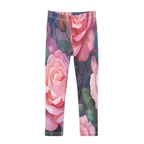 Bolaz Toddler Girls Leggings Printed Yoga Pants Leggings Pink Painting Rose for Kids
