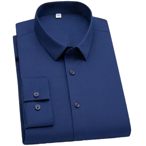 BoShiNuo Camisas de vestir de manga larga para hombre, de color liso, elásticas, antiarrugas, ajustadas, sociales, de negocios, informal, para hombre, 66-6 pulgadas, M