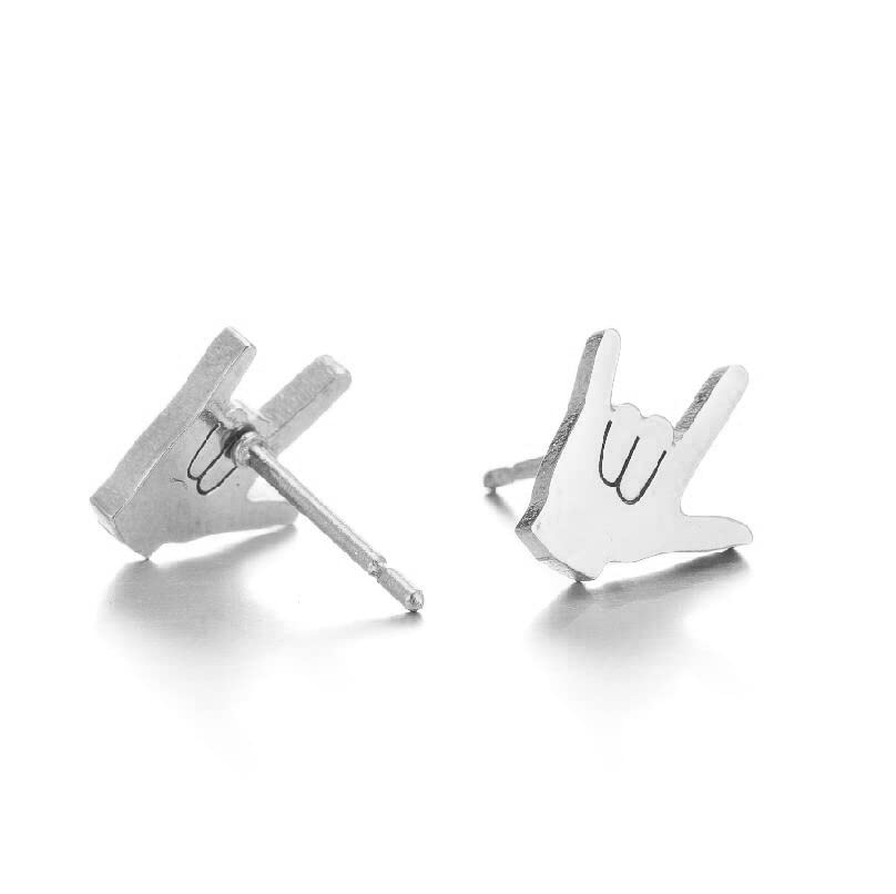 Minimalist Stainless Steel I Love You Hand Sign Language Symbol Stud Earrings for Women Piercing Jewelry Valentine's Day Gifts Valentine's Day Gifts4