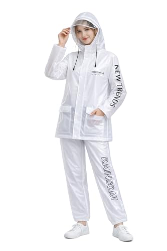 MEIJMJIA YMTECH Traje de lluvia para motocicleta de 2 piezas para hombre y mujer, impermeable, resistente al viento, transpirable, con capucha fija, visera transparente extraíble, bolsillos y