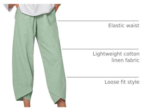 Image of Womens Cotton Linen Capri Pants Casual Elastic Printed Ankle Pants | Cotton Linen Capri Pants for Women 2025 Casual Printed Cropped Palazzo Pants Elastic Waist Lounge Baggy Trousers