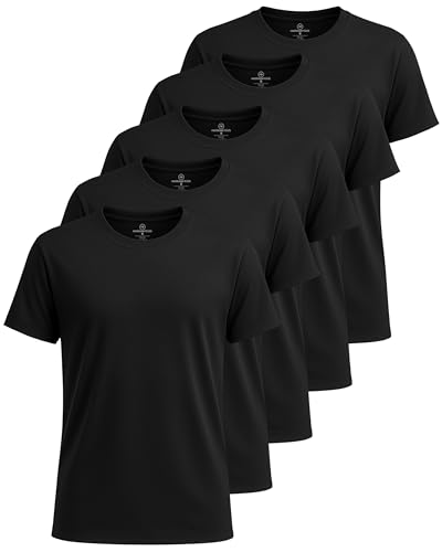 Image of Real Essentials 5 Pack: Boys Breeze Tech Dry-Fit Short Sleeve Athletic T Shirt Active Workout Gym Kids Youth