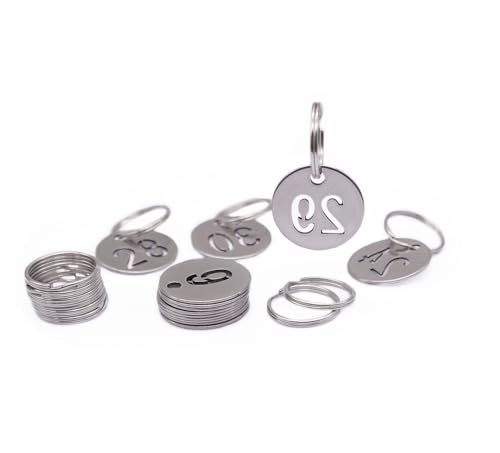 NanTun Etiquetas numéricas de acero inoxidable de 23 mm, 100 unidades, etiquetas con anillos para números del 1 al 100