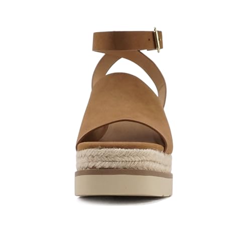 Image of Soda inchStella inch ~ Women Square Peep Toe Single Band Platform Espadrille Wedge Sandals with Adjustable Ankle Strap