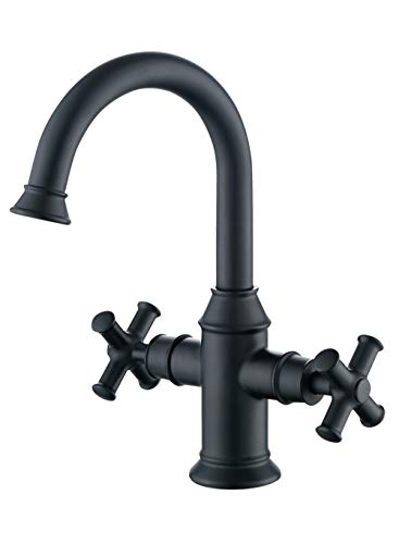 Derengge Matte Black Bathroom Sink Faucet,2 Handle Single Hole Vanity Bathroom Faucet,Swivel 360 Degree Spout Faucet,with Water Supply Line,BTF-2018-MT