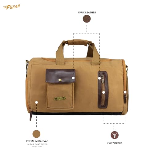 Image of F Gear Cairo Premium Canvas Duffle Bag 38L for Men & Women | Durable Cabin Size Travel, Gym & Weekend Bag with Shoe Pocket, Detachable Pouch, Luggage Strap, Water Resistant, 6 Pockets