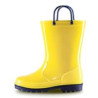 EUXTERPA Boys Girls Waterproof Rain Boots Kids Toddler Solid Color Boots with Easy On Handles, Yellow-Navy, Little Kid Size 13