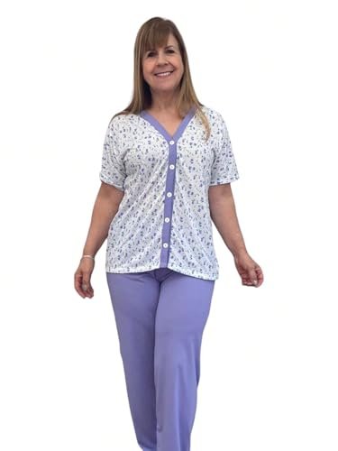 Pijama Feminino Malha Adulto Blusa Aberta com Botões (BR, Alfa, P, Regular, Regular, Lilás)