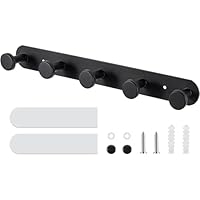 YUNYU Heavy-Duty Stainless Steel Coat Hooks - Self Adhesive No-Drill Wall Mounted, Black Door Hooks with 5 Hangers for Bathroom, Bedroom & Kitchen Storage Organisation
