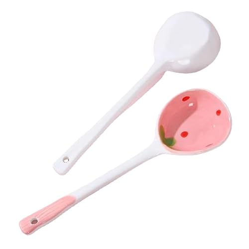 kekafu Cute Ceramic Strawberry Soup Spoon, Kawaii Korean Ice Cream Dessert Spoon With Long Handle Kitchen Tableware Accessories