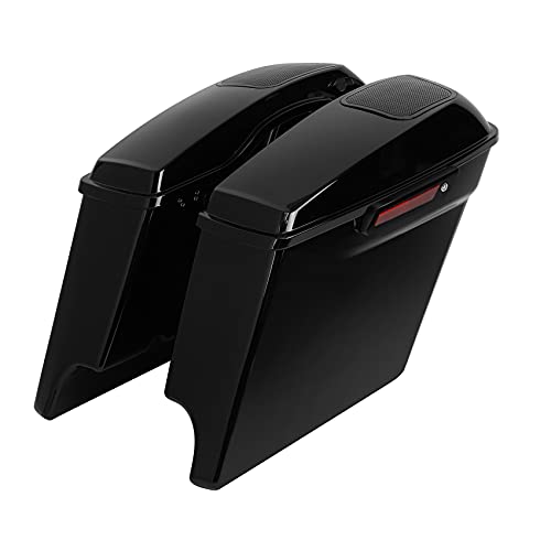 TCT-MOTORPARTS 5'' Stretched Saddlebag w/6x9 Speaker Lid Cutouts Fit For Harley 2014-2024 Touring Models FLT, FLHT, FLHTCU, FLHRC, Road King, Road Glide, Street Glide, Electra Glide Vivid Black