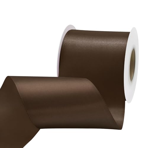 Image of Brown Satin Ribbon 3 inch X 15 Yards Polyester Ribbon for Gift Wrapping Very Suitable for Weddings Party Hair Bow Invitation Decorations and More