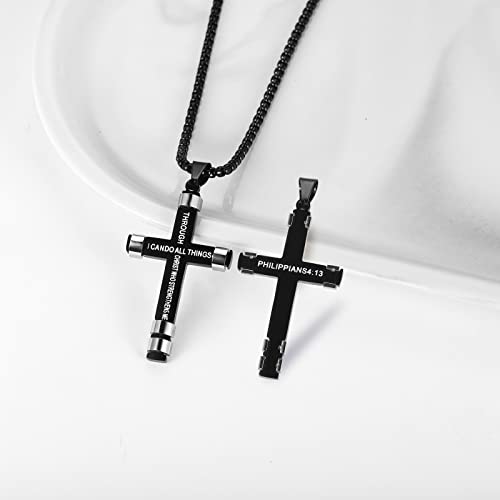 ZRAY Philippians 4:13 Cross Necklace for Men Strength Bible Verse I CAN DO ALL THINGS Pendant Stainless Steel Chain Meaningful Jewelry Gift for Boy2